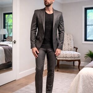 ZARA MAN Grey/charcoal Slim Suit